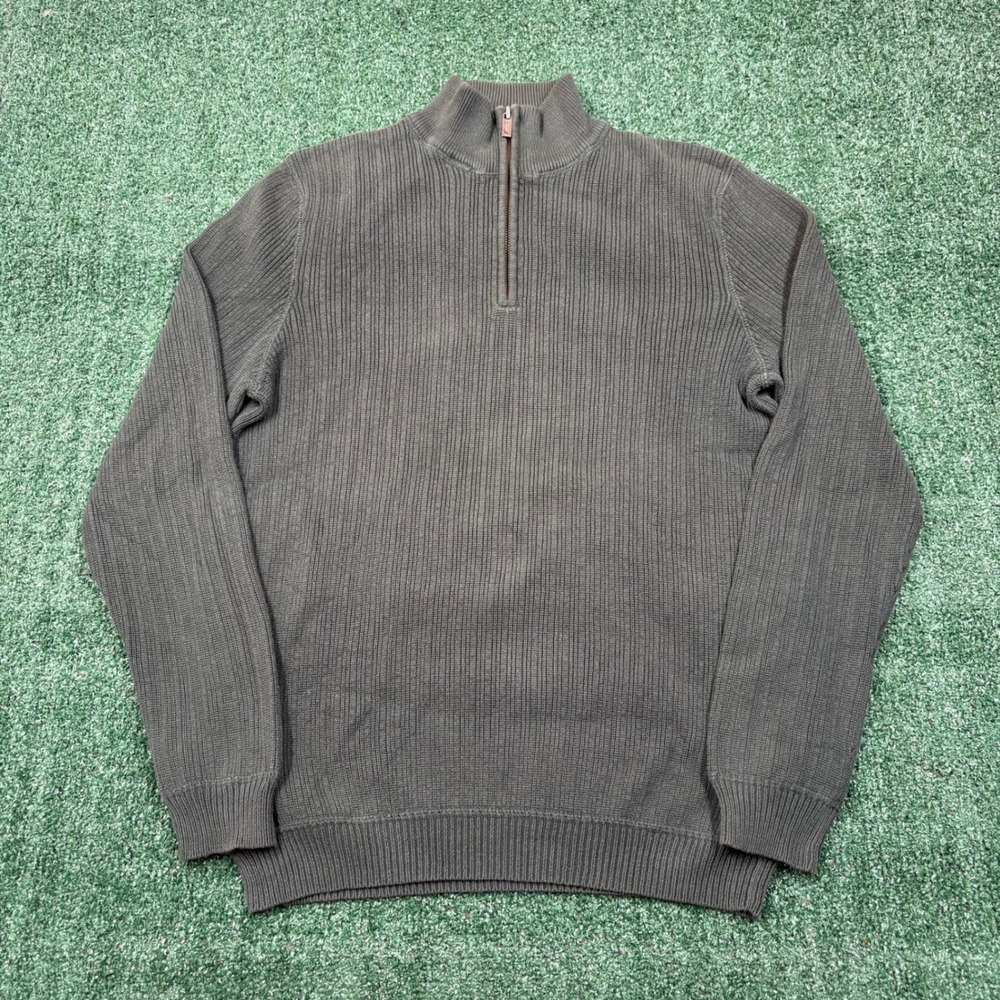 Vintage Eddie Bauer Quarter Zip Sweater Green Ribbed Cotton Pullover
